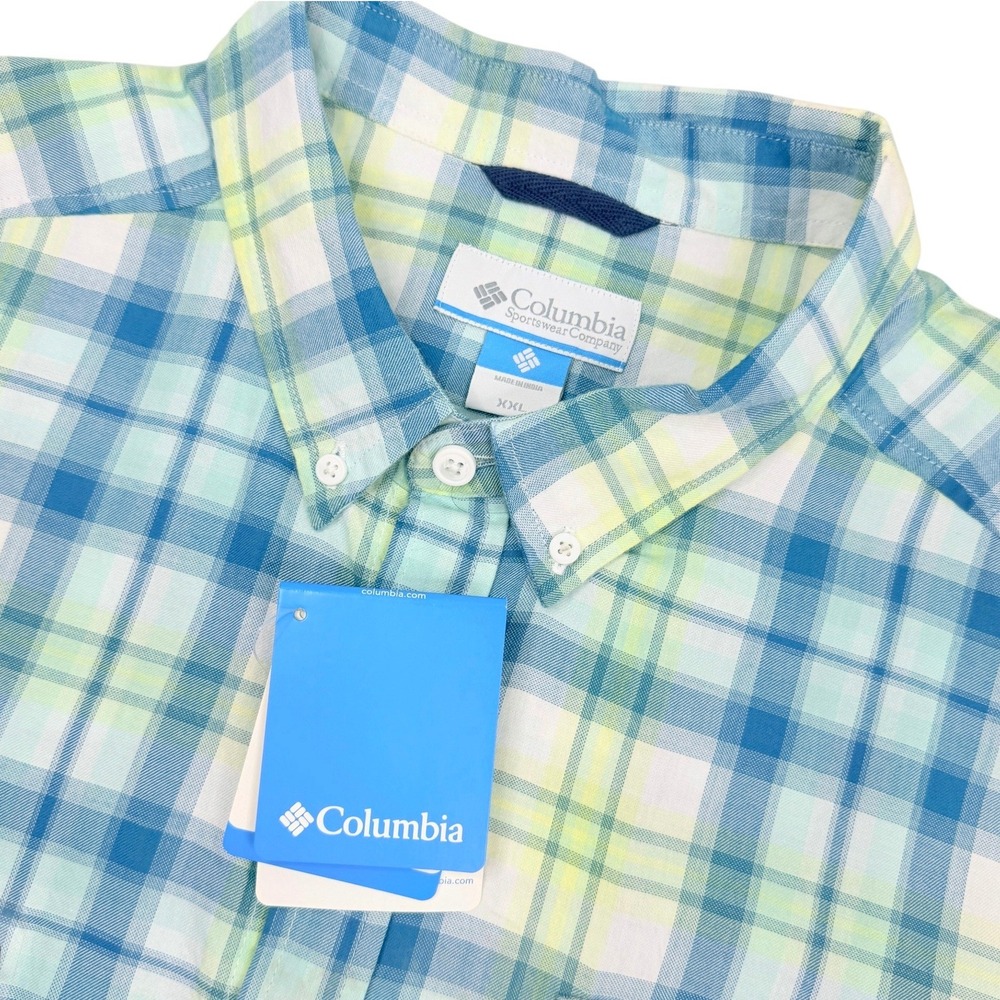 Columbia Button Down Shirt Mens XXL Blue Green Plaid Out and Back II New W/Tags